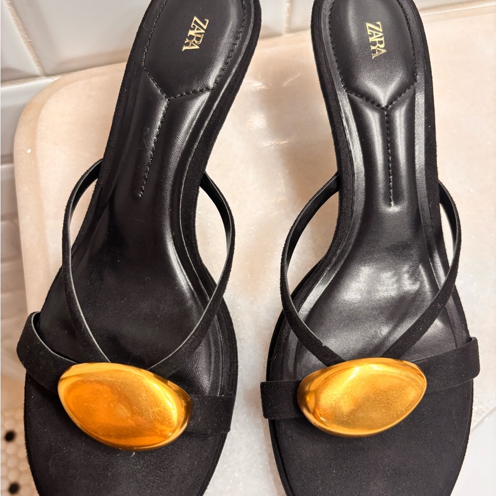 Zara Black and Gold Women's Sandals